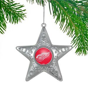 Detroit Red Wings Silver Star Ornament Collectible Christmas Tree 4.5 "New NHL